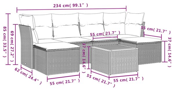 7 részes bézs polyrattan kerti ülőgarnitúra párnákkal