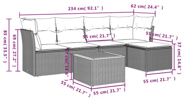 6 részes szürke polyrattan kerti ülőgarnitúra párnákkal