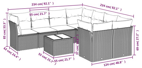 9 részes bézs polyrattan kerti ülőgarnitúra párnákkal