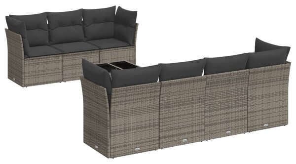 8 részes szürke polyrattan kerti ülőgarnitúra párnákkal