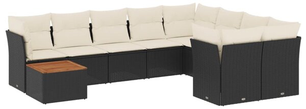 10 részes fekete polyrattan kerti ülőgarnitúra párnákkal