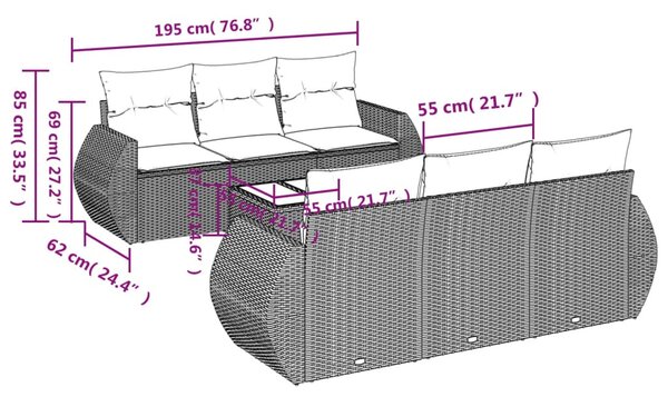 7 részes bézs polyrattan kerti ülőgarnitúra párnákkal