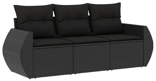 3 részes fekete polyrattan kerti ülőgarnitúra párnával
