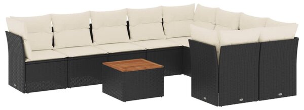 10 részes fekete polyrattan kerti ülőgarnitúra párnákkal