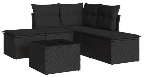 6 részes fekete polyrattan kerti ülőgarnitúra párnákkal