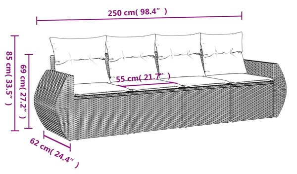 4 részes szürke polyrattan kerti ülőgarnitúra párnákkal