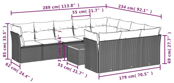 11 részes szürke polyrattan kerti ülőgarnitúra párnákkal