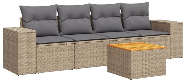 5 részes bézs polyrattan kerti ülőgarnitúra párnákkal
