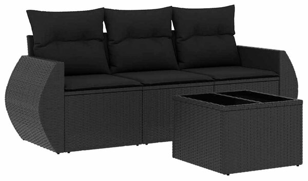4 részes fekete polyrattan kerti ülőgarnitúra párnákkal