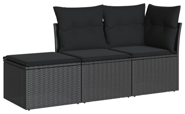 3 részes fekete polyrattan kerti ülőgarnitúra párnával