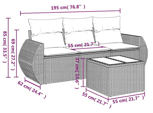 4 részes fekete polyrattan kerti ülőgarnitúra párnákkal