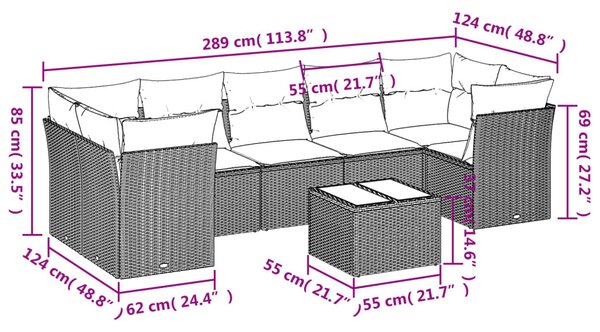8 részes bézs polyrattan kerti ülőgarnitúra párnával