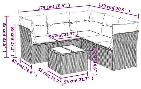 6 részes bézs polyrattan kerti ülőgarnitúra párnával