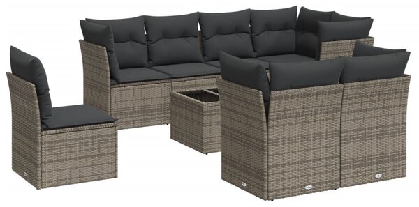 9 részes szürke polyrattan kerti ülőgarnitúra párnákkal