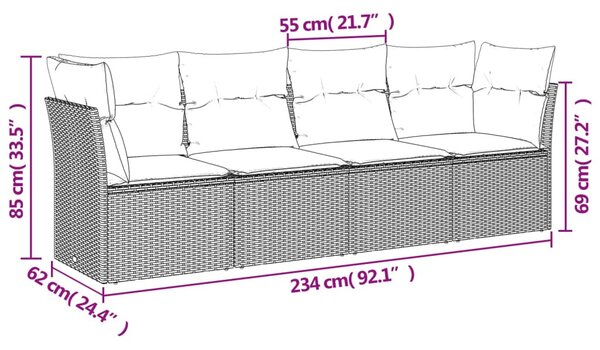 4 részes szürke polyrattan kerti ülőgarnitúra párnákkal