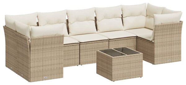 8 részes bézs polyrattan kerti ülőgarnitúra párnával