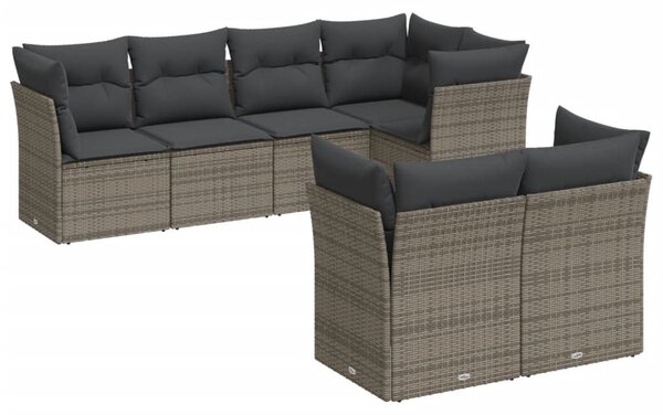 7 részes szürke polyrattan kerti ülőgarnitúra párnákkal