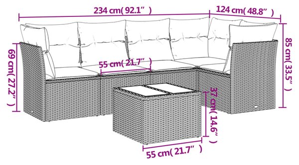 6 részes bézs polyrattan kerti ülőgarnitúra párnával