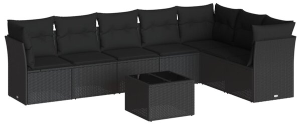 8 részes fekete polyrattan kerti ülőgarnitúra párnákkal