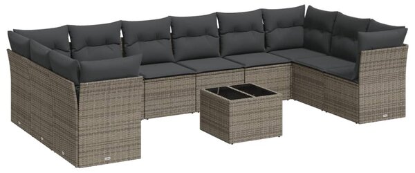 11 részes szürke polyrattan kerti ülőgarnitúra párnákkal