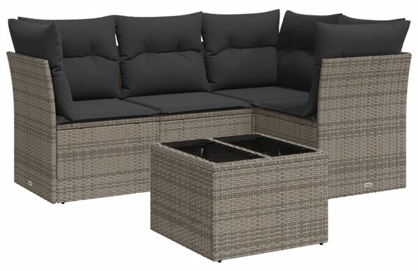 5 részes szürke polyrattan kerti ülőgarnitúra párnákkal