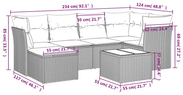 7 részes bézs polyrattan kerti ülőgarnitúra párnákkal