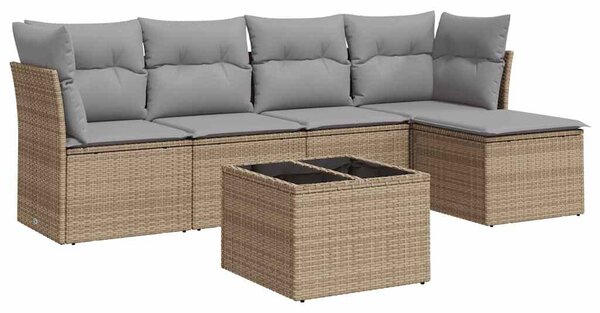 6 részes bézs polyrattan kerti ülőgarnitúra párnával