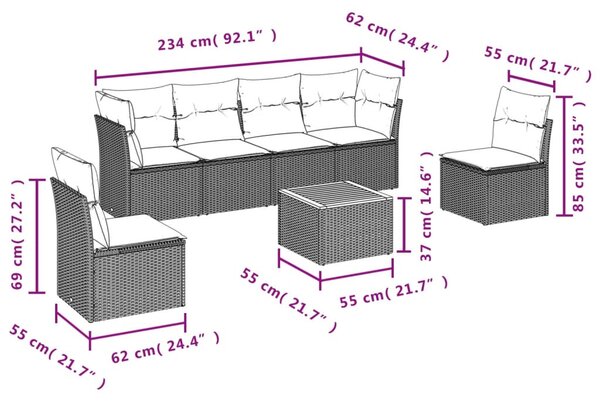 7 részes bézs polyrattan kerti ülőgarnitúra párnákkal