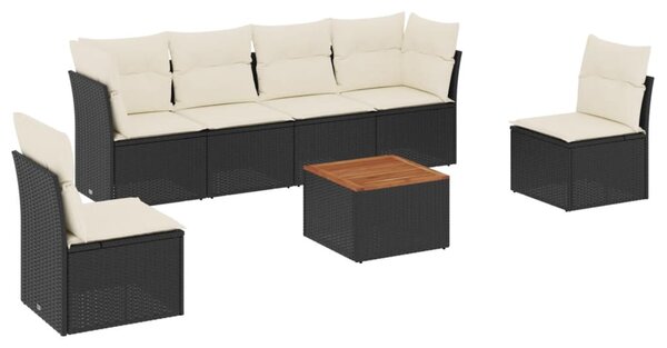 7 részes fekete polyrattan kerti ülőgarnitúra párnával