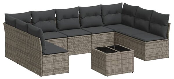 10 részes szürke polyrattan kerti ülőgarnitúra párnákkal