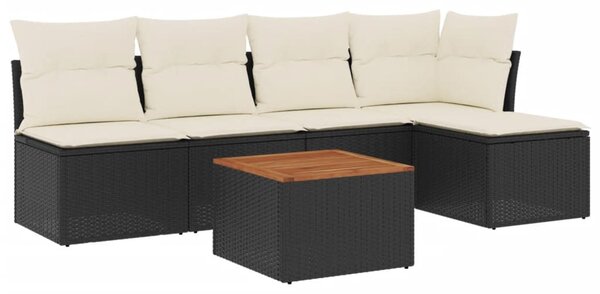 6 részes fekete polyrattan kerti ülőgarnitúra párnákkal