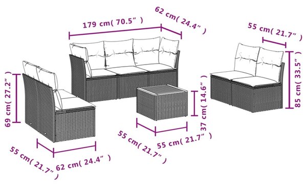 8 részes bézs polyrattan kerti ülőgarnitúra párnával