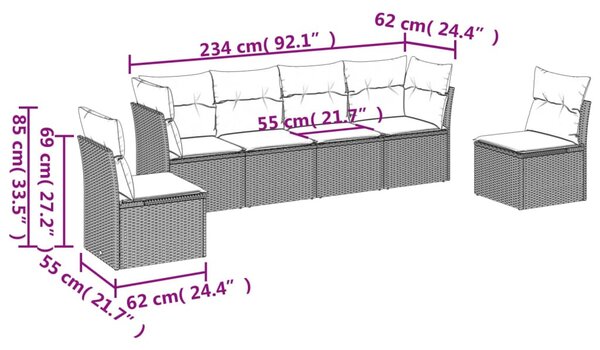 6 részes bézs polyrattan kerti ülőgarnitúra párnával
