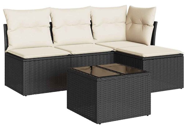 5 részes fekete polyrattan kerti kanapészett párnákkal
