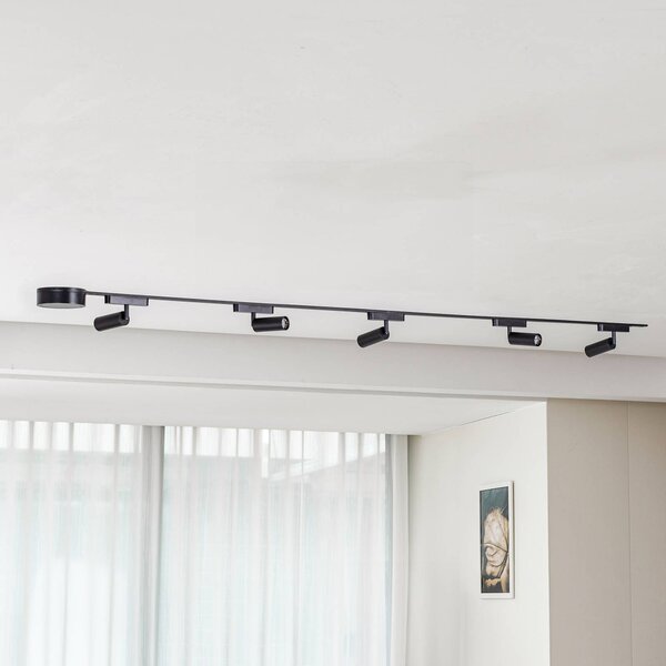 Lindby Sínrendszer 48V Lumaro spotlámpák 5 izzós fekete Ø 4cm dimmelhető, dimmelhető, Fekete, Nappali / Étkező, fém, Modern