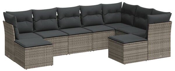 9 részes szürke polyrattan kerti ülőgarnitúra párnákkal