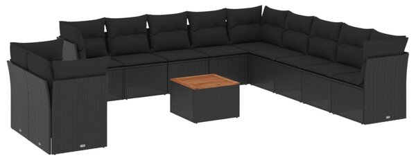 12 részes fekete polyrattan kerti ülőgarnitúra párnákkal