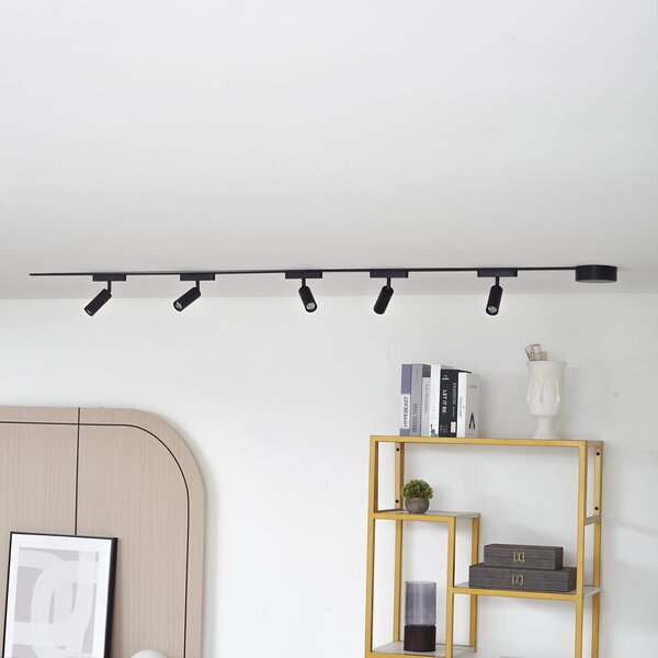 Lindby Sínrendszer 48V Lumaro spotlámpák 5 izzós fekete Ø 4cm dimmelhető, dimmelhető, Fekete, Nappali / Étkező, fém, Modern