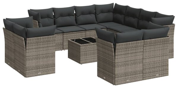 12 részes szürke polyrattan kerti ülőgarnitúra párnákkal