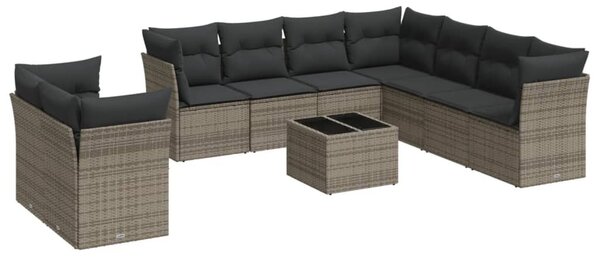 10 részes szürke polyrattan kerti ülőgarnitúra párnákkal