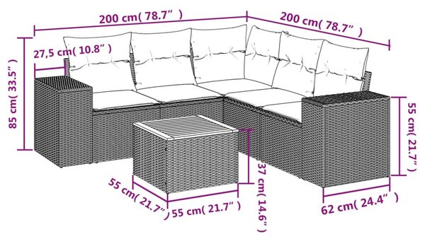 6 részes szürke polyrattan kerti ülőgarnitúra párnákkal