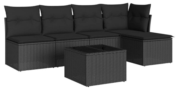 6 részes fekete polyrattan kerti ülőgarnitúra párnákkal