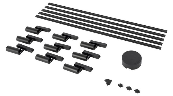 Lindby Sínrendszer 48V Lumaro, spotlámpák, 9 izzós, fekete, 13 cm, dimmelhető, dimmelhető, Fekete, Nappali / Étkező, Alumínium, Modern