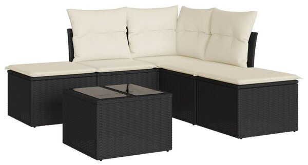 6 részes fekete polyrattan kerti ülőgarnitúra párnákkal