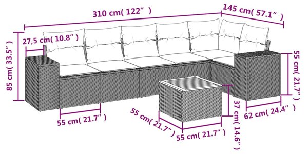 7 részes szürke polyrattan kerti ülőgarnitúra párnákkal