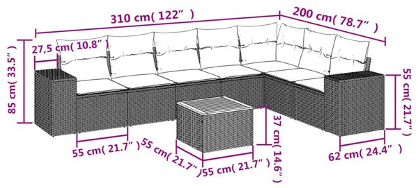 8 részes szürke polyrattan kerti ülőgarnitúra párnákkal