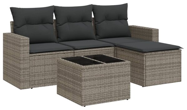 5 részes szürke polyrattan kerti ülőgarnitúra párnákkal