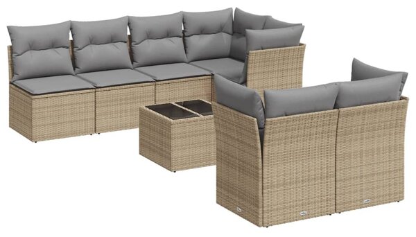 8 részes bézs polyrattan kerti ülőgarnitúra párnával