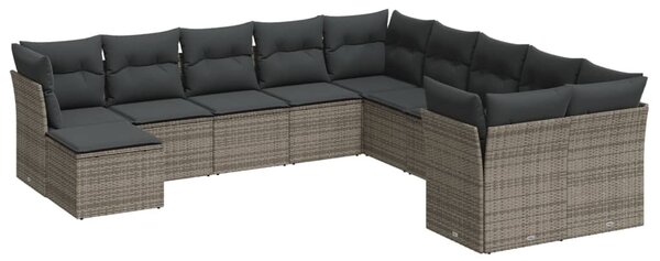 11 részes szürke polyrattan kerti ülőgarnitúra párnákkal
