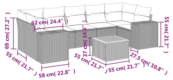 8 részes szürke polyrattan kerti ülőgarnitúra párnákkal